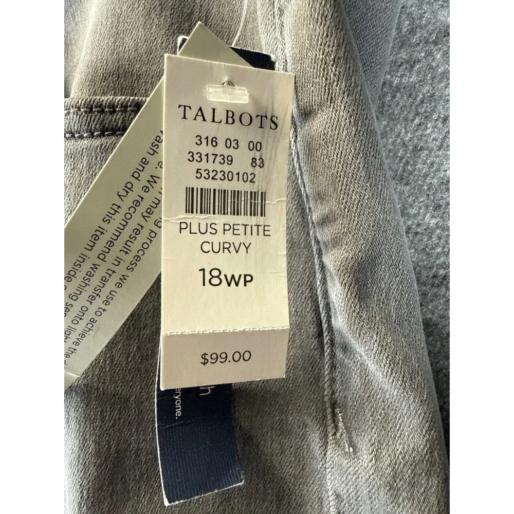 New Talbots Straight Leg Jeans Womens 18WP Grey High Waist Curvy Plus Petite Nwt